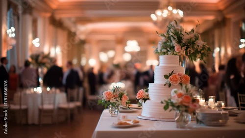 Elegant celebration cake with floral decor wedding reception party