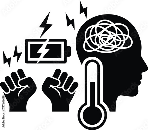 Vector Illustration of Mental Burnout, High Stress, Tension, and Emotional Energy