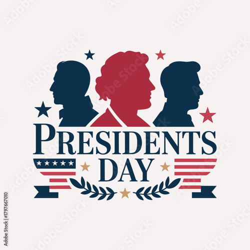 Presidents Day Celebration with Silhouettes and Patriotic Elements United States Presidential Holiday