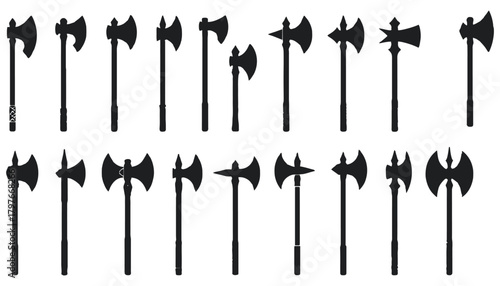 Collection of various axes with different designs in black silhouette