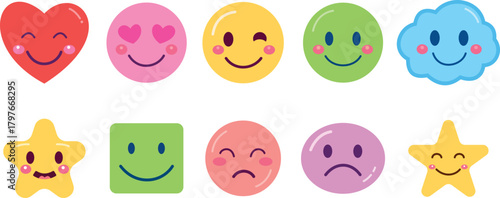 Cute colorful emoji faces set for kids design face smile emoji doodle icon sticker set