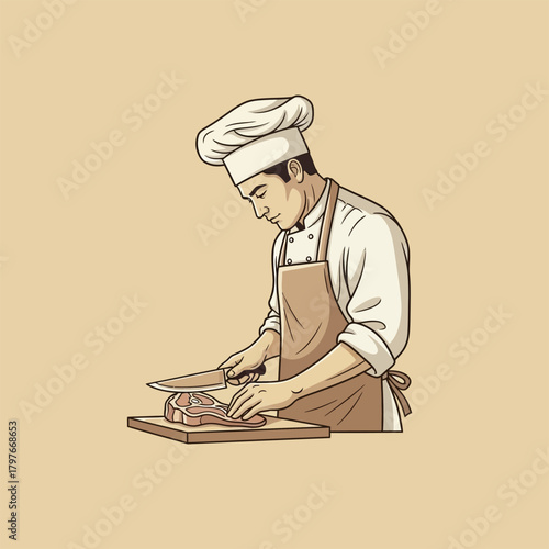 Skilled Chef Expertly Prepares Food in Kitchen.