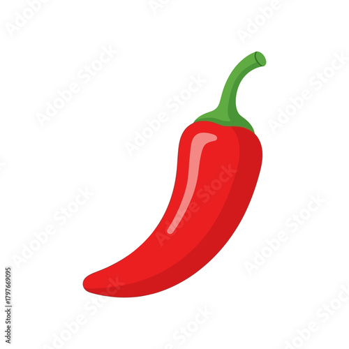 Vibrant Red Chili Pepper with Green Stem Isolated on White Background.