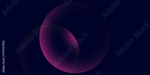Dark abstract background with glowing circles. Swirl circular lines element. Shiny lines. Futuristic technology concept.