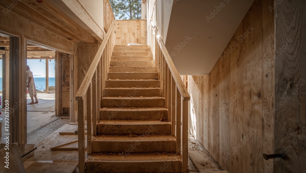 Fototapeta premium Unclean staircase with visible dust and dirt, maintenance concern