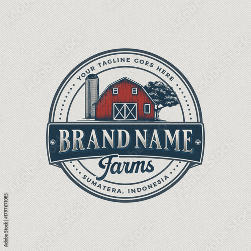 Vintage Farms Rustic Barn Badge Logo