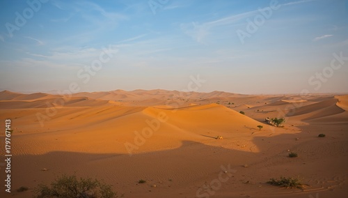 Fototapeta Naklejka Na Ścianę i Meble -  Sand dunes illuminated by gentle morning rays, erosion risk