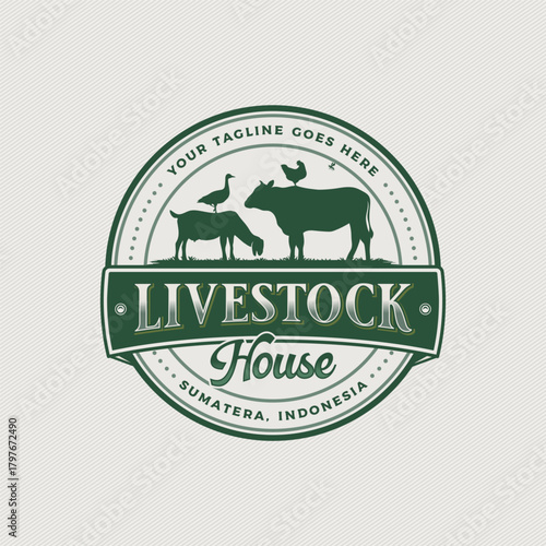 Vintage Livestock House Farm Badge Logo