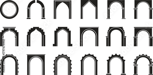 Collection of decorative architectural arch vector design in black color