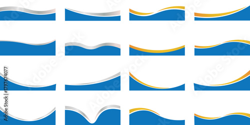 collection of silver, blue gold line border ornaments. vector divider for poster, greeting card, brochure, banner, charter.