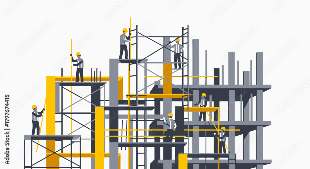 Fototapeta premium Construction Workers Building Structure Illustration Vector Art