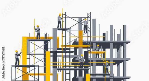 Construction Workers Building Structure Illustration Vector Art