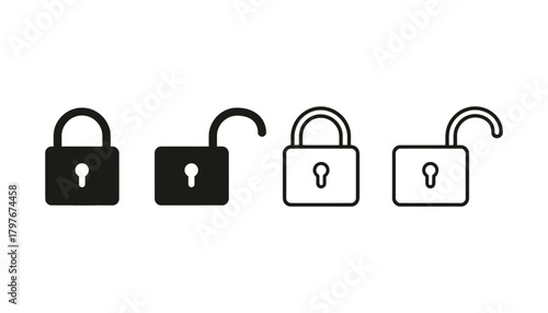 Four lock icons showing locked and unlocked states in black and white