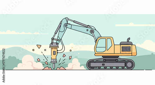 Heavy Equipment Breaking Ground Construction Site Vector Illustration