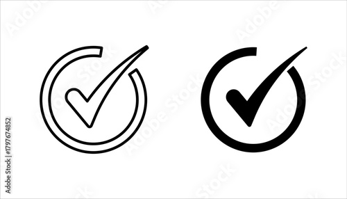 Check Mark Circle Line Icon set. A clean line icon featuring a check mark inside a circular outline, symbolizing verification,
