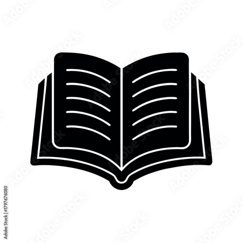 Open Textbook Resting on Surface Line Art Icon Vector Illustration