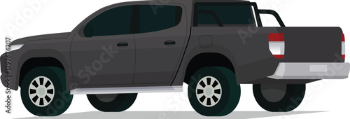 Modern twin cabin pickup truck angled rear side view