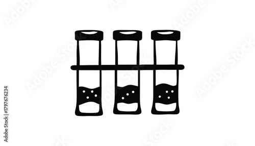 Three test tubes with liquid and bubbles in a black and white graphic