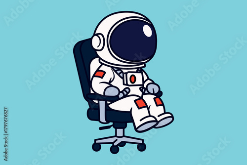 Cute Astronaut Sitting on Office Chair Space Cartoon Vector Illustration