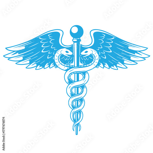 Medical sign, Medical symbol, Medical Snake Caduceus Logo, Caduceus sign, caduceus symbol, Snake medical icon Blue
