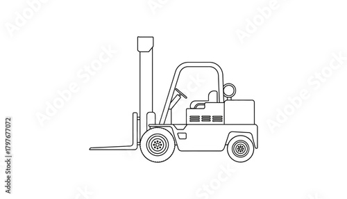 Outline drawing of a forklift truck on a white background image view