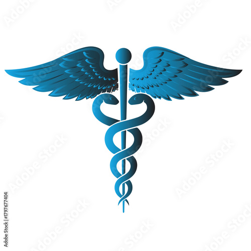 Medical sign, Medical symbol, Medical Snake Caduceus Logo, Caduceus sign, caduceus symbol, Snake medical icon Blue
