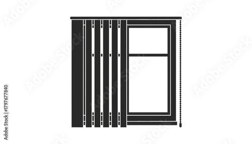 Illustration of a window with vertical blinds and pull chain on side