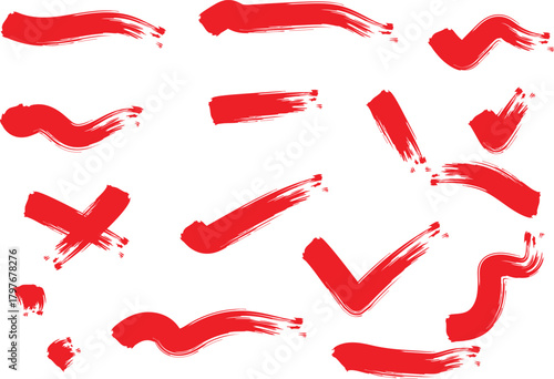 Red Brush Stroke Elements for Design and Creativity with Tick and Cross Forms