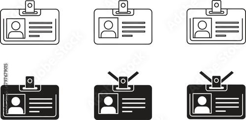 Identification Badge Vector Icons Set Black and White Line Art