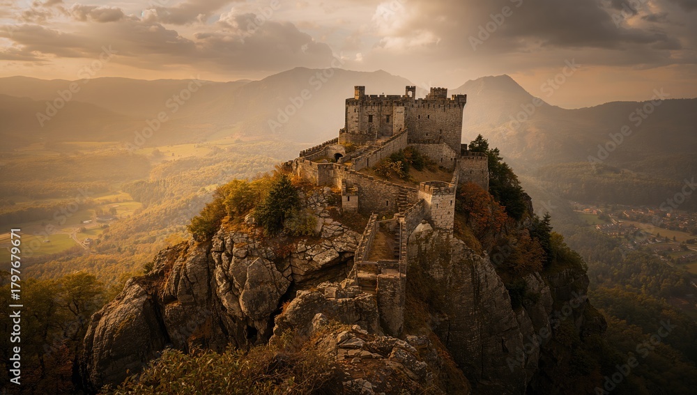 Fototapeta premium Mountain Fortress Surrounded by Nature, Erosion Risk