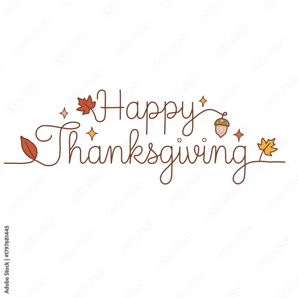 Naklejka premium Thanksgving text simple line and elements