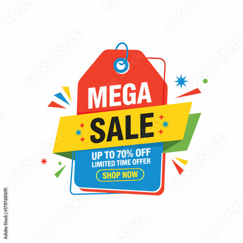 Mega Sale Tag Featuring Massive 70% Savings