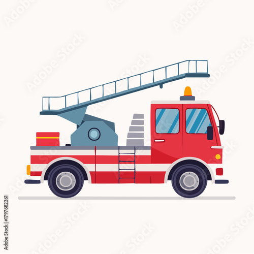 Fire Truck Ladder Vehicle Minimal Vector Design