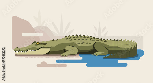 Graphic Depiction Of Crocodile Lying Near Water Source