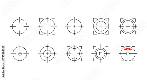 Set of diverse target and crosshair line icons, ideal for user interface design, aiming applications, and graphical elements.