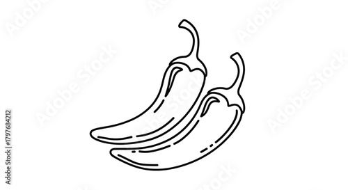 An outline illustration featuring two spicy chili peppers, depicting fresh vegetables used as a hot cooking ingredient for culinary dishes.