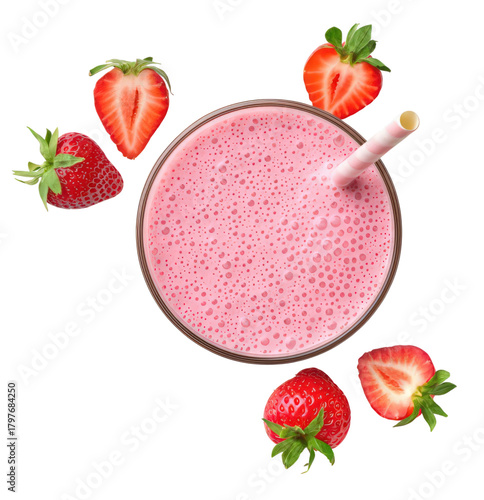 Delicious Strawberry Smoothie Top View Isolated on Transparent Background Refreshing Drink Healthy Beverage Summer Treat Fruity and Tasty Cold and Sweet