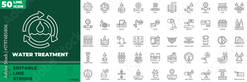 Water Treatment Line Editable Icons set