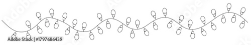 Line art of festive string lights. This image is for stickers or banners for various events such as birthday celebrations, weddings, Christmas and New Year celebrations, wall decorations, winter.