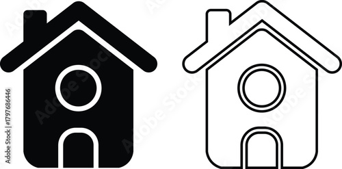 Minimalist Black and White Shop Icon Set, Vector Line Art Design, Modern Shop & Store Icons Collection, Small Shop Silhouette Icon.