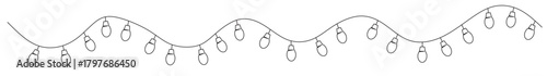 Line art of festive string lights. This image is for stickers or banners for various events such as birthday celebrations, weddings, Christmas and New Year celebrations, wall decorations, winter.