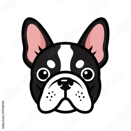 Cute French Bulldog Face Cartoon Illustration.