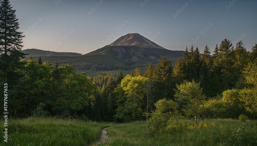 Fototapeta premium Mountain landscape with lush green trees, ideal for nature exploration