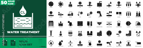 Water Treatment Solid Editable Icons set