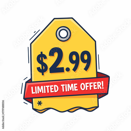Price tag label sticker, Only for $2.99. Vector illustration badge
