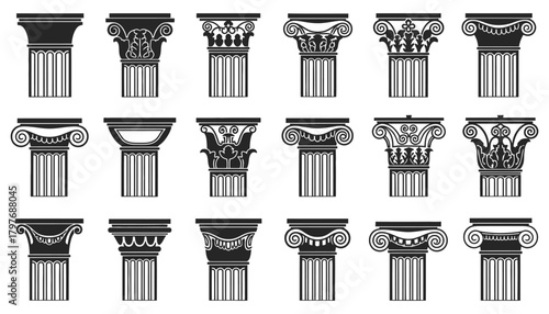 Architectural column vector set of different column styles