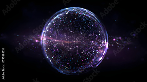 Digital Starfield Sphere With Floating Data Points
