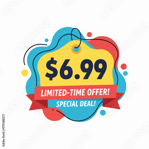 Color Discount price tag with important sale information, Colorful Price $6.99