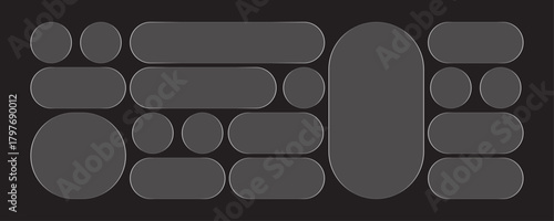 Transparent modern liquid bento grid glass frame effect UI panel template design. Web interfaces transparent surface UI UX design.