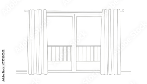 Illustration of window with curtains and wood floor design